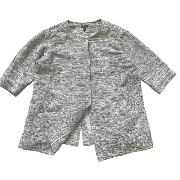 Eileen Fisher Woman 1X Jacket | Textured Knit, Gray White, Pockets, Cotton Blend - Picture 1 of 11